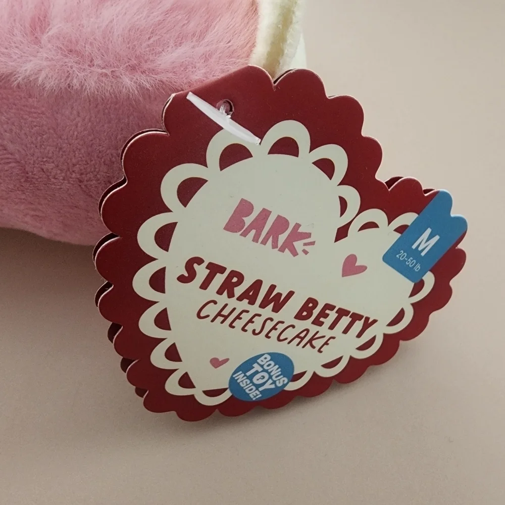 Bark Pink Strawberry Betty Cheesecake Slice Plush Dog Toy-Squeaker Toy